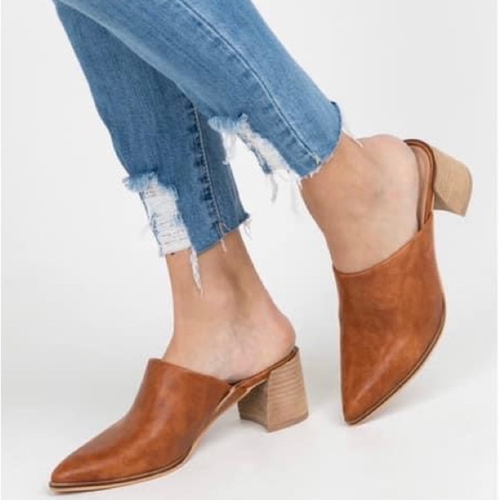 Beast Brand Blocked Heel Mules - Cognac
